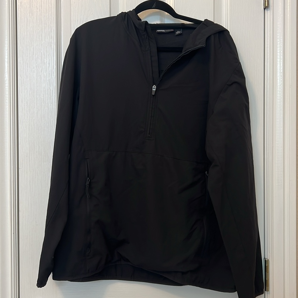 Vintage Swiss Tech Black Windbreaker Pullover Jacket Men's Size XL